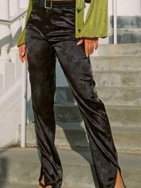 Lioness Black Satin Wide-Leg Pants